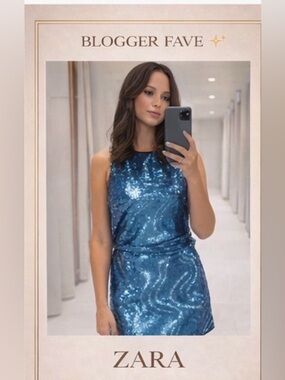Zara Blue Sequin Top Sparkle Night Out Party Glam Blogger Favorite